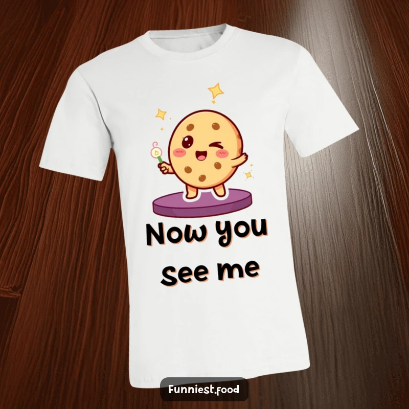 Funny T-Shirt: A winking cookie character winks as it performs a magic trick, perhaps with a wand and sparkles.