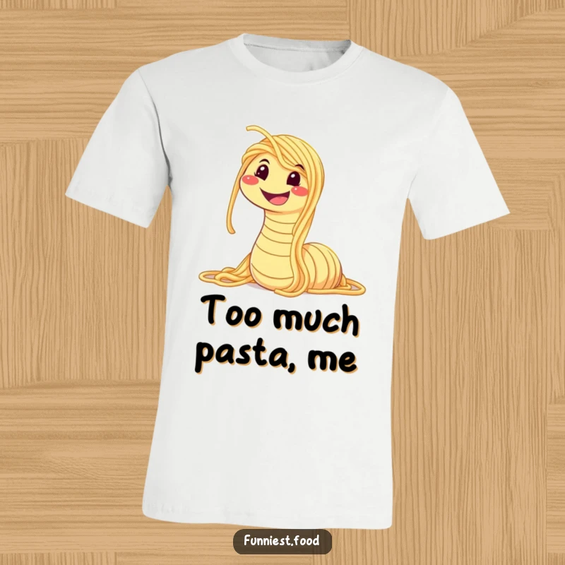 Funny t-shirt featuring a grinning spaghetti worm, a playful and humorous depiction of Italian food, perfect for comical wear.