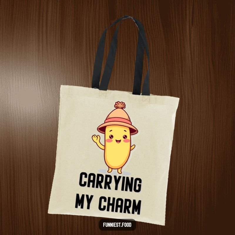 Funny Banana Tote Bag: A playful banana character in a hat gives a silly wave, ideal for carrying essentials with style.