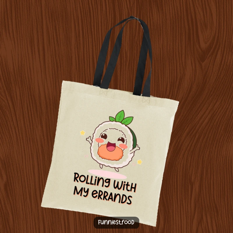 Funny happy sushi dance tote bag, featuring a delighted roll grooving, practical and humorous.